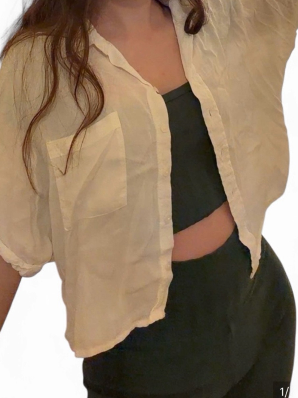 Forever 21 Cream Lightweight Button-Up Shirt + FREE Squishy Cube